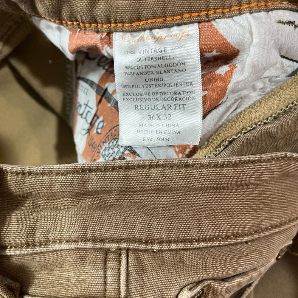 Weatherproof Fleece Lined Canvas Pants Mens 36x29 Brown Workwear Outdoor - Picture 5 of 11